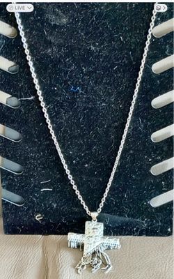 Vintage Textured Sterling Silver Draped Cross Pendant Necklace