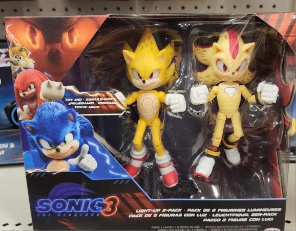 Sonic 3 Movie Super Shadow & Super Sonic Light Up 2 Pack Yellow Action Figures