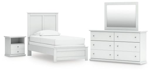 Bostwick Shoals White Twin Panel Bed, Dresser, Mirror and Nightstand (Online Special Price)