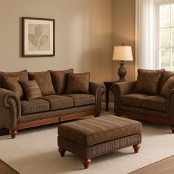 Dark Brown Vintage Living Room Set Furniture