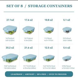 8pcs Glass Food Storage Containers With Anti-Slip Stripes, Meal Prep, Airtight Bento Boxes With Leak Proof Locking Lids, For Microwave, Salad Bowl, Bo