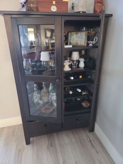 Dark Brown wood Glass Door Display Cabinet
