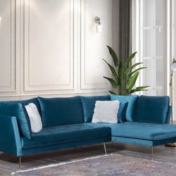 Nessa Teal Velvet RAF Sectional / couch / Living room set