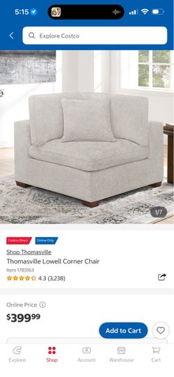 Thomasville Lowell Oversized Corner Chair - Light Gray
