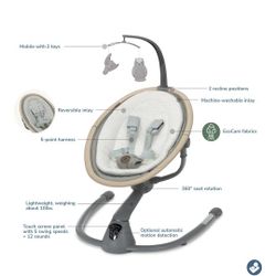Maxi-Cosi Cassia Baby Swings for Infants: Smart Portable Baby Swing with Music, Lightweight & Foldable Baby Swing, 360 Rotation Infant Swing, Classic 
