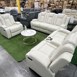 Modern Power Recliner with Bluetooth Speaker and LED Living Room 3Pcs Set