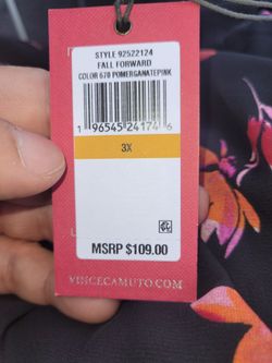 Vince Camuto Floral Print Pleat Sleeve Blouse Womens 3x Pomegranate Pi &Kuo
