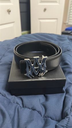 Black leather silver Amiri logo Amiri belt 95cm