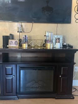 Dark Wood Electric Fireplace TV Stand/Mantel