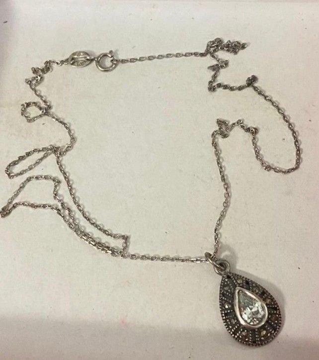 Cadena Plata 925 Dije Piedra Y Marquesitas Joyería Antigua