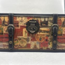 Paris Print Decorative Storage Chest Trunk Vintage Travel Style 17x12x8