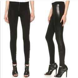 Alice + Olivia Black front zip lambskin Leather pointe Combo Panel Legging size4 