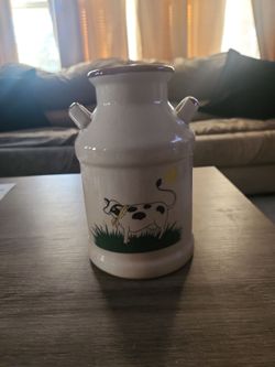 Ceramic Milk Can Vase with Cow Design