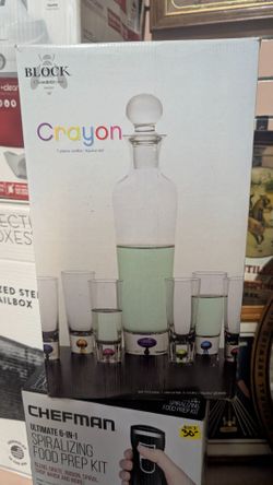 Block Crayon 7 Piece Crystal Vodka Liqueur Decanter Glass Set New In Box