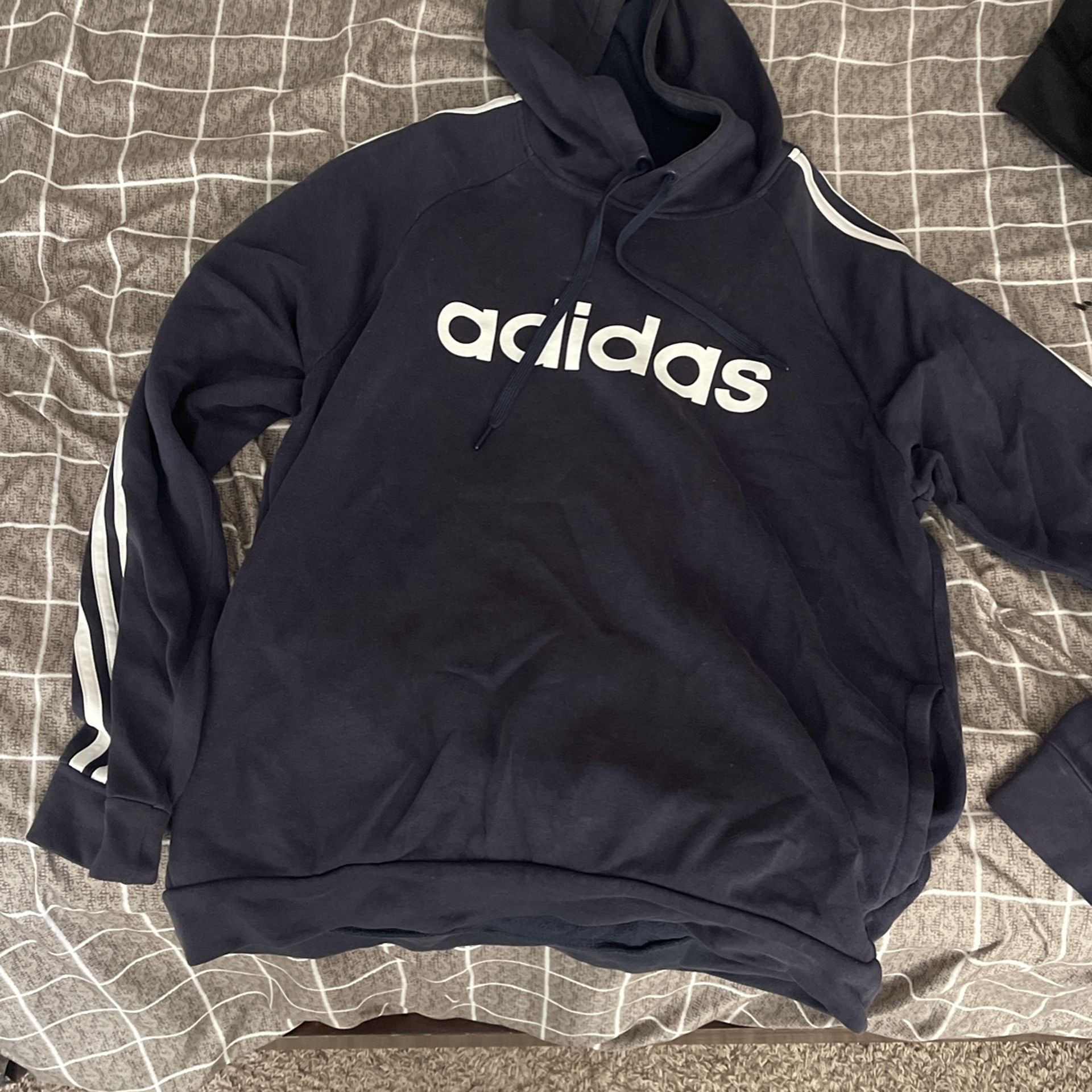 Adidas dark blue striped hoodie