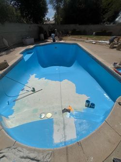 Pool epoxy paint blue acid chemicals drain