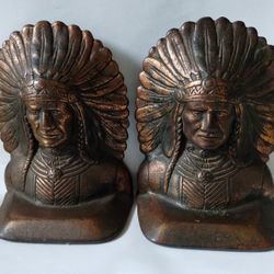 Vintage Cast Iron Indian Chief Bookends 