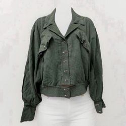 ✨New✨ Free people Adult Women XS To MediumGreen Jacket Button Up Balloon Sleeves Collar Ruffle Pockets 