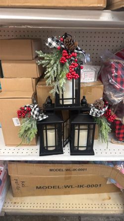 Christmas Decorative Lanterns with Holiday Greenery