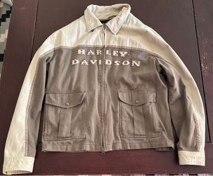 Vintage Harley Davidson Canvas Mechanic Jacket Colorblock Earthtones Double Zip XL