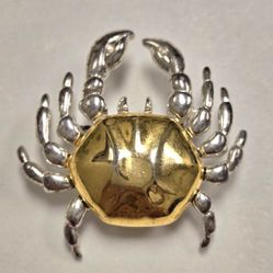 Vintage Two Toned Gold & Silver Crab Brooch Anne Klein Marked AK