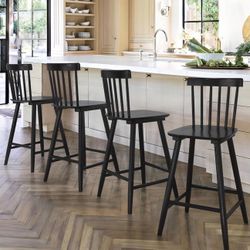 24inch Black Solid Wood Barstool Set Of 4 