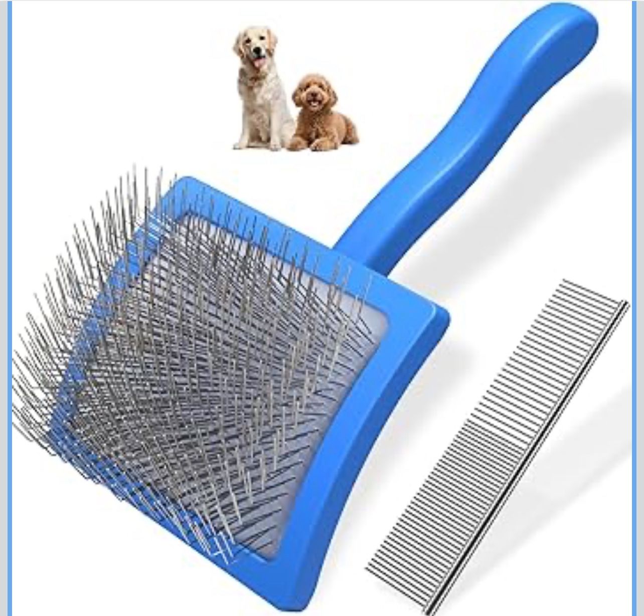 2PCS Slicker Brush for Dogs & Pet Comb,Professional Dog Grooming Brush (Goldendoodles,Poodles,Labradoodles) with Extra Long Pins to Effectively Remove