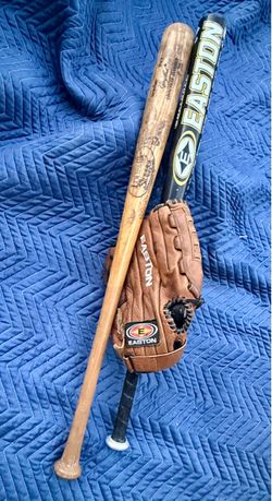 Baseball / Softball Gear Lot - Easton Hammer Bat, Louisville Slugger + 14” Leather Glove