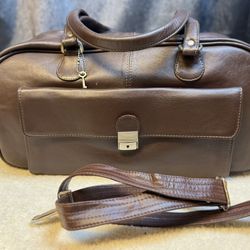 Brown Genuine Leather Doctor Bag Lockable Carry On Travel Duffle with Strap
