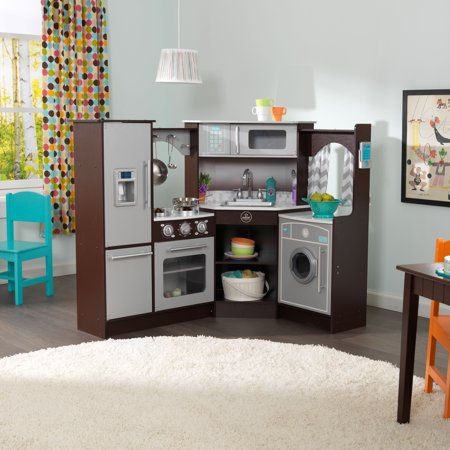 KidKraft Ultimate Corner Play Kitchen with Lights & Sounds - Espresso Brown - Grey