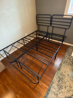 Full-size platform bed frame with 10-inch mattress