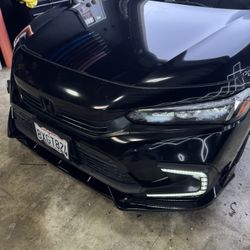 Honda Civic 11th 22-24 Sedan Hatch Gloss Black Carbon  Front Lip Spoiler Splitter