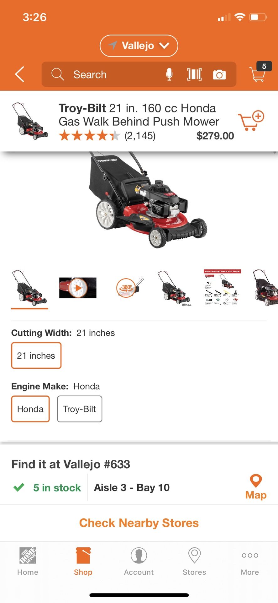 TROY BILT 21 INCHES 160 CC WITH ENGINE HONDA GAS LAWNMOWER BRAND NEW