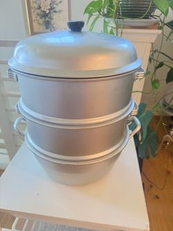 Large 2-Tier Aluminum Steamer Pot with Lid – 16” Diameter