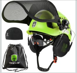 GREEN DEVIL Forestry Chainsaw Safety Helmet with Mesh Face Shield Built-in Visor and Earmuffs 5 in 1 System Vented Arborist Helmet ANSI Z89.1 Hard Hat
