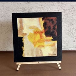 One Square Gold and Black Abstract Painting