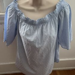 H&M Women’s Baby Blue 100% Cotton Popcorn Bell Sleeve Blouse, size 6