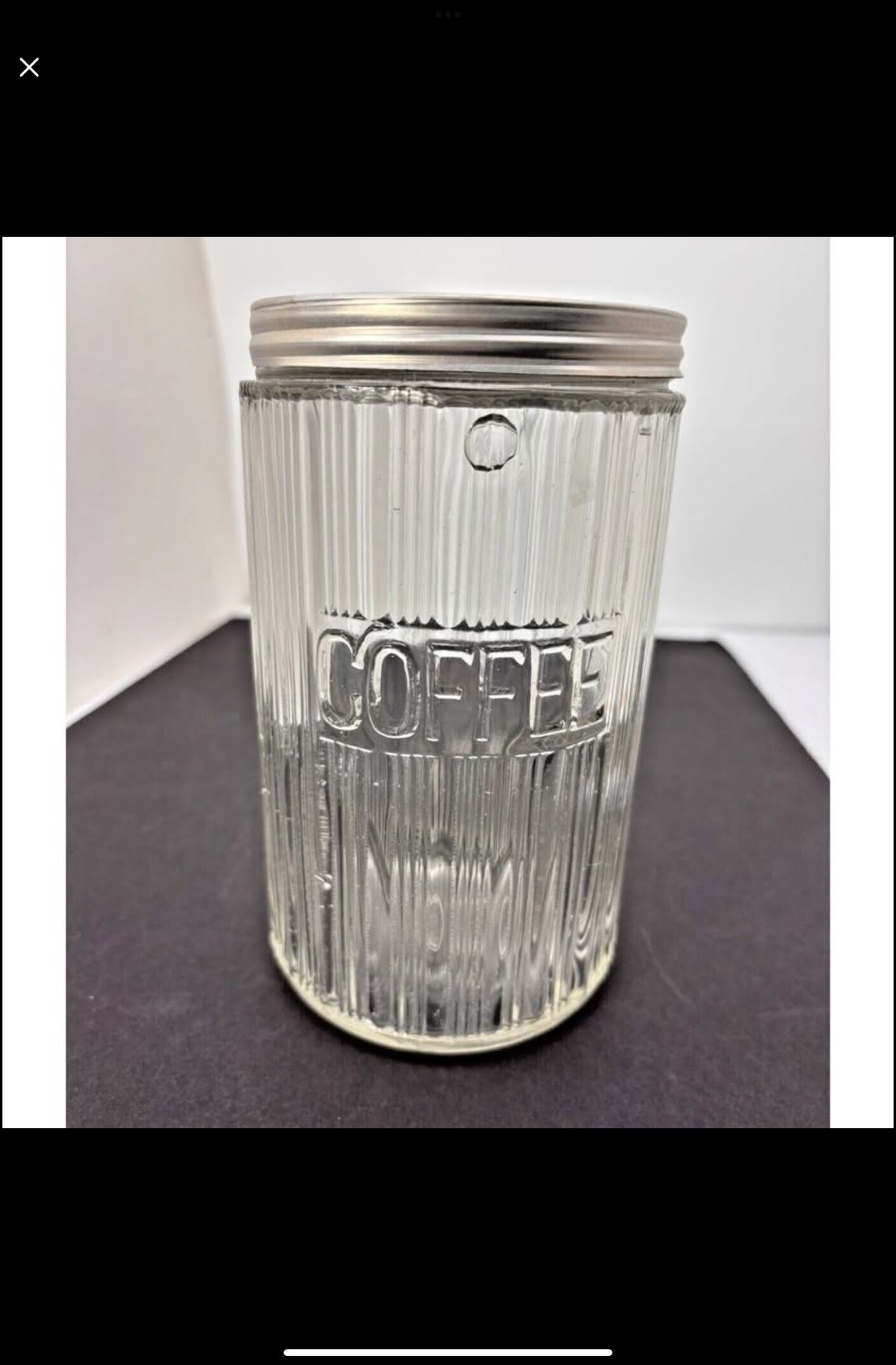 Antique COFFEE Jar, Hoosier Glassware, TRIPLE SKIP Ribbed Pattern w/bubbles