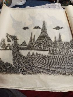 Bangkok Temple Rubbings -on Rice Paper Dragon Ship