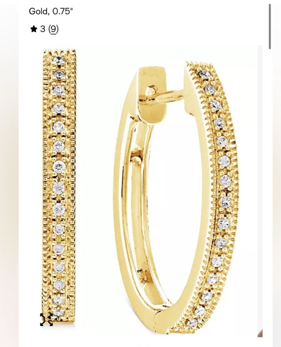New pure Solid Gold Real Diamonds Oval Hoops Earings