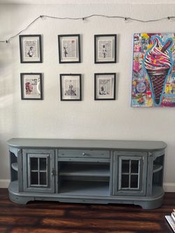 Painted Gray-Blue TV Console Cabinet