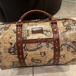NWT Patricia Nash European Map Milano Leather Weekender Duffle Bag Carry-on