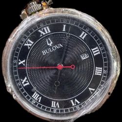 Bulova 96b308  Classic Pocket Watch, Black Dial, Stainless Steel New