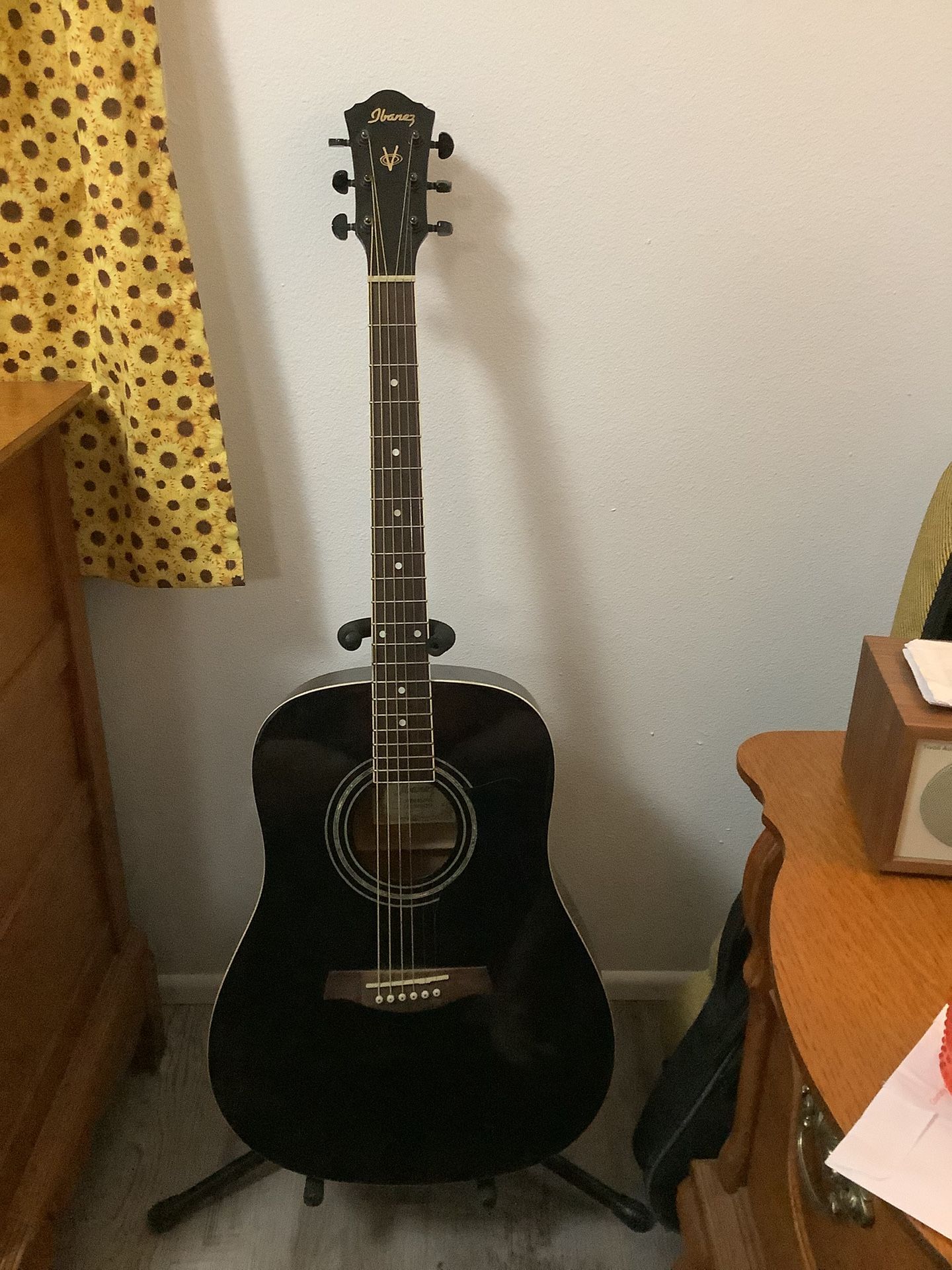 Ibanez Black Acoustic Guitar With Built In Tuner
