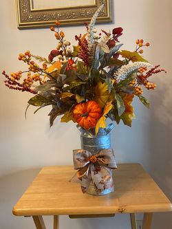 Fall Floral Arrangement in Galvanized Milk Can
