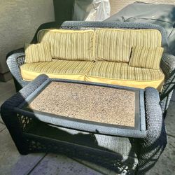Black Wicker Couch and Table