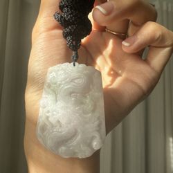 Certified Grade A Natural Burmese Jadeite Pendant Necklace Carved Dragon
