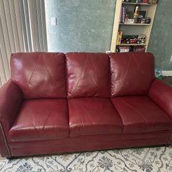 Red Genuine Leather Couch – Modern & Statement Piece