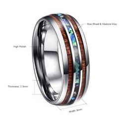8mm Tungsten Hawaiian Koa Wood & Abalone Ring