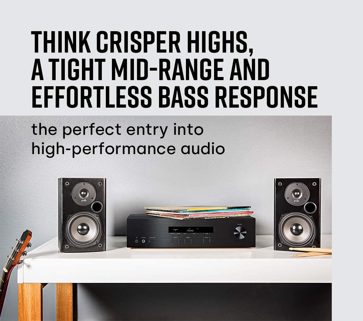 Polk Audio 100 Watt T15 Bookshelf Speakers Hi-Resolution Audio & Deep Bass Tone Dolby & DTS Surround